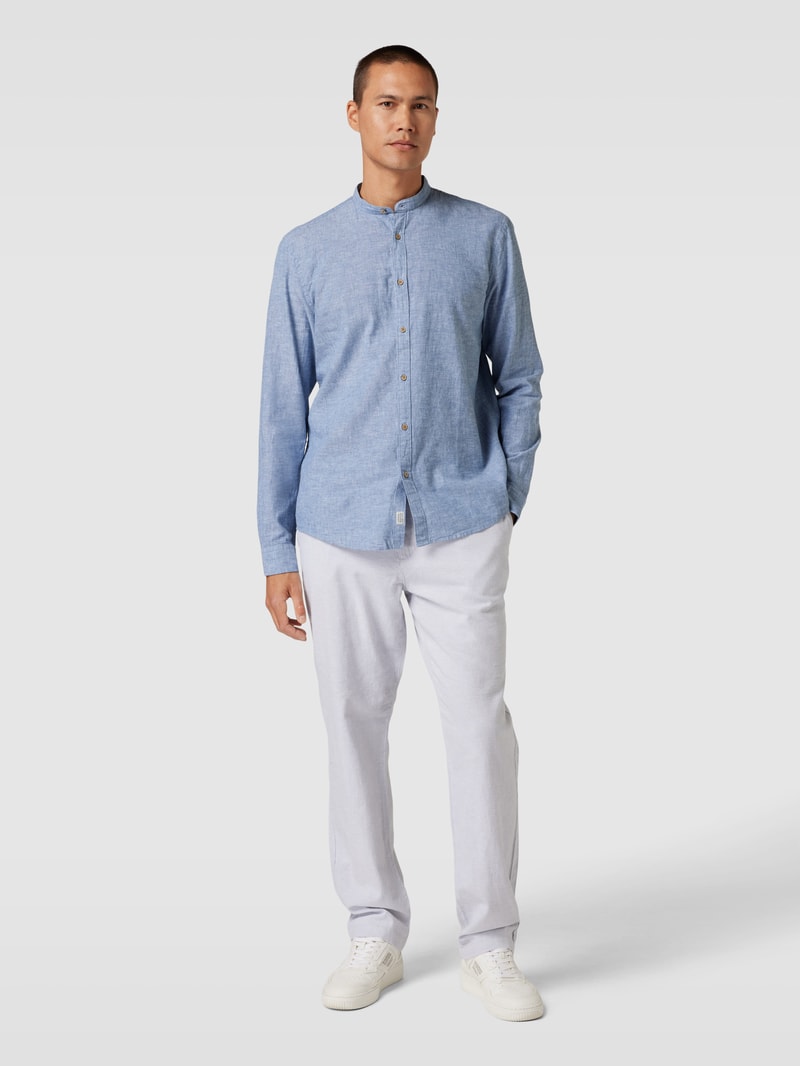 Tailored Fit Freizeithemd mit Stehkragen in rauchblau