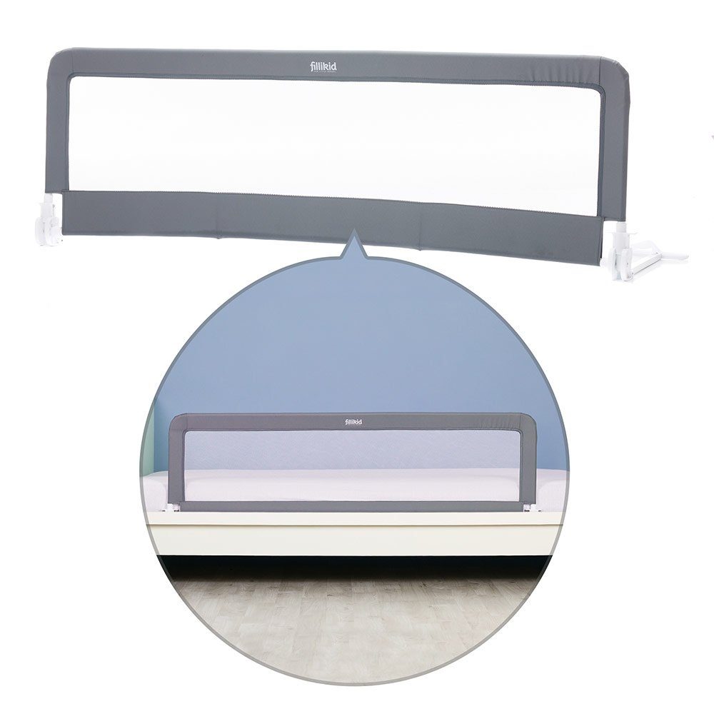 Fillikid Bettschutzgitter Bettgitter - Grau (1 St), Rausfallschutz für Baby & Kinder 150 x 50 cm - hohes, klappbares Bettgitter für Standard Betten & Boxspringbett