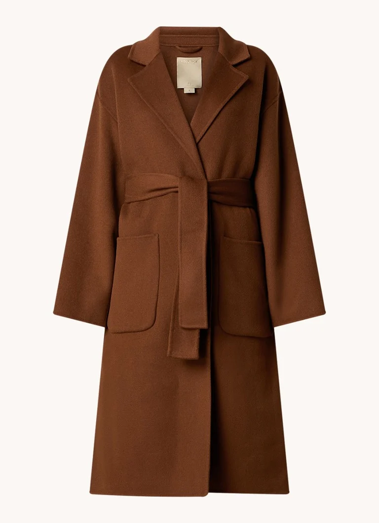 Vlněný kabát Woolrich Virgin s páskem na zavazování a nakládanými kapsami