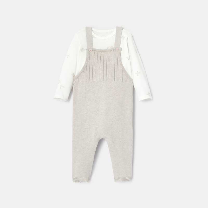 Ensemble salopette et t-shirt beige naissance Absorba