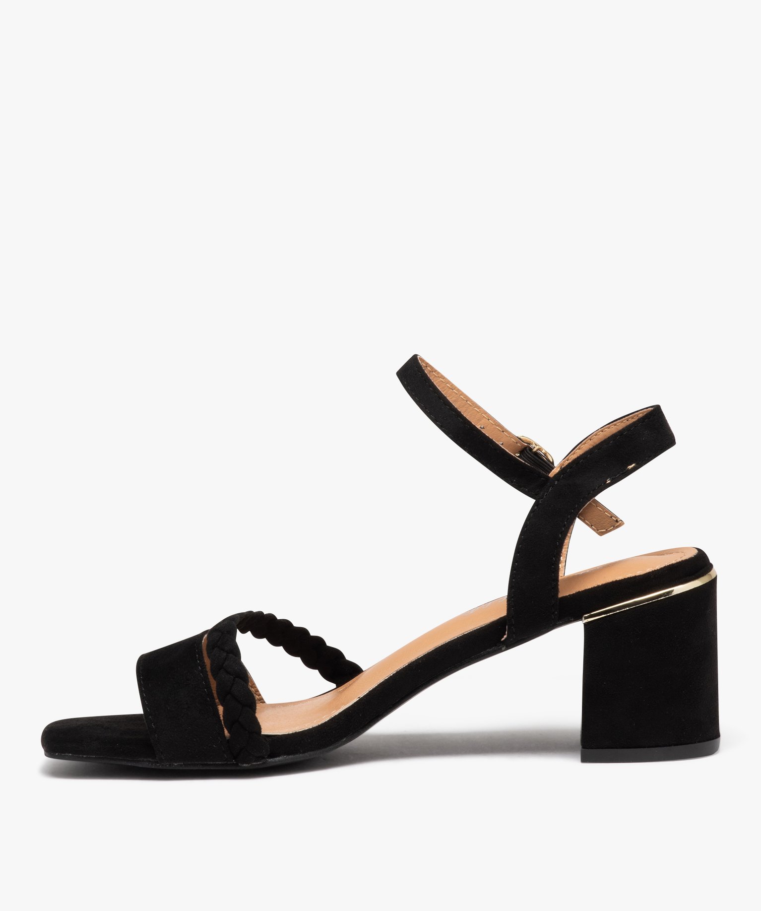Sandales femme unies en suédine à talon carré noir | GEMO