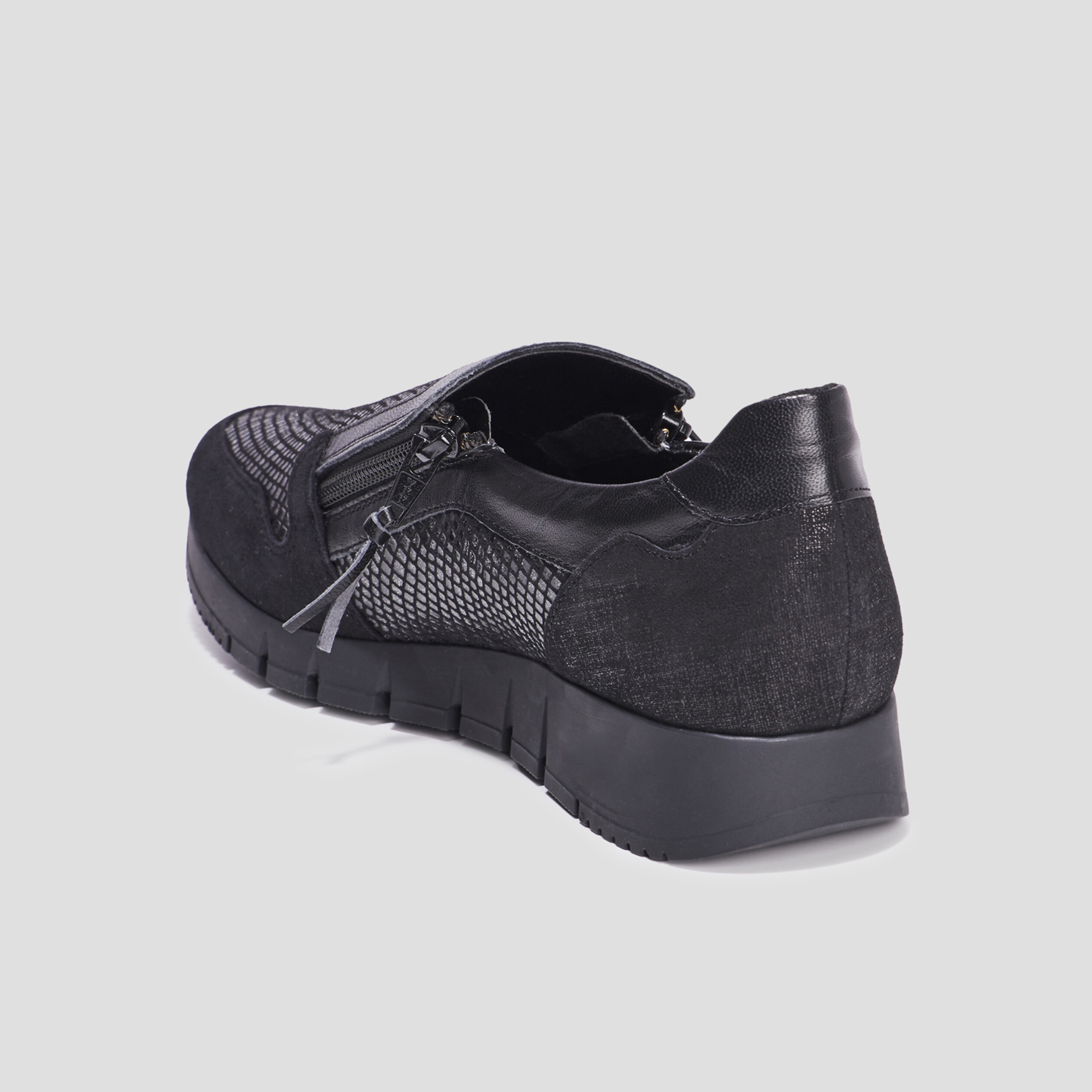 Baskets zippées en cuir pied large noir femme | La Halle