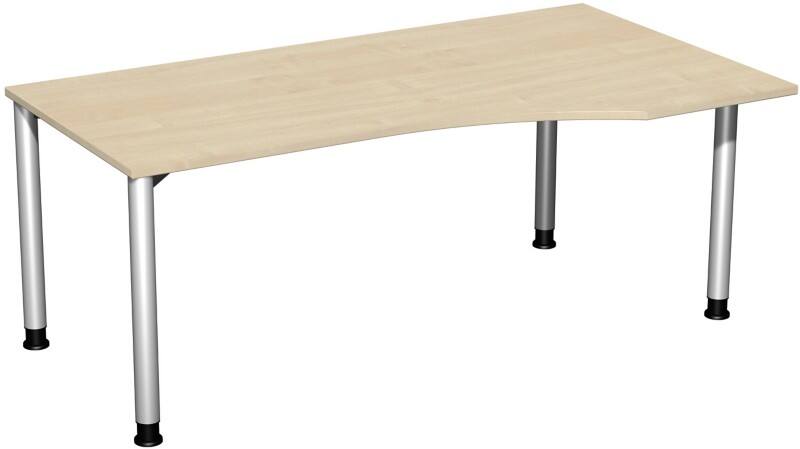 4 Fuß Flex PC-Schreibtisch rechts höhenverstellbar, 1800x1000x680-800, Ahorn/Silber