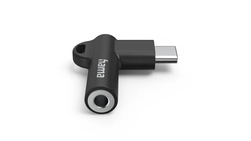 Hama Aux-Adapter USB-C – 3,5-mm-Klinke-Buchse, 90° Winkelstecker, Schwarz