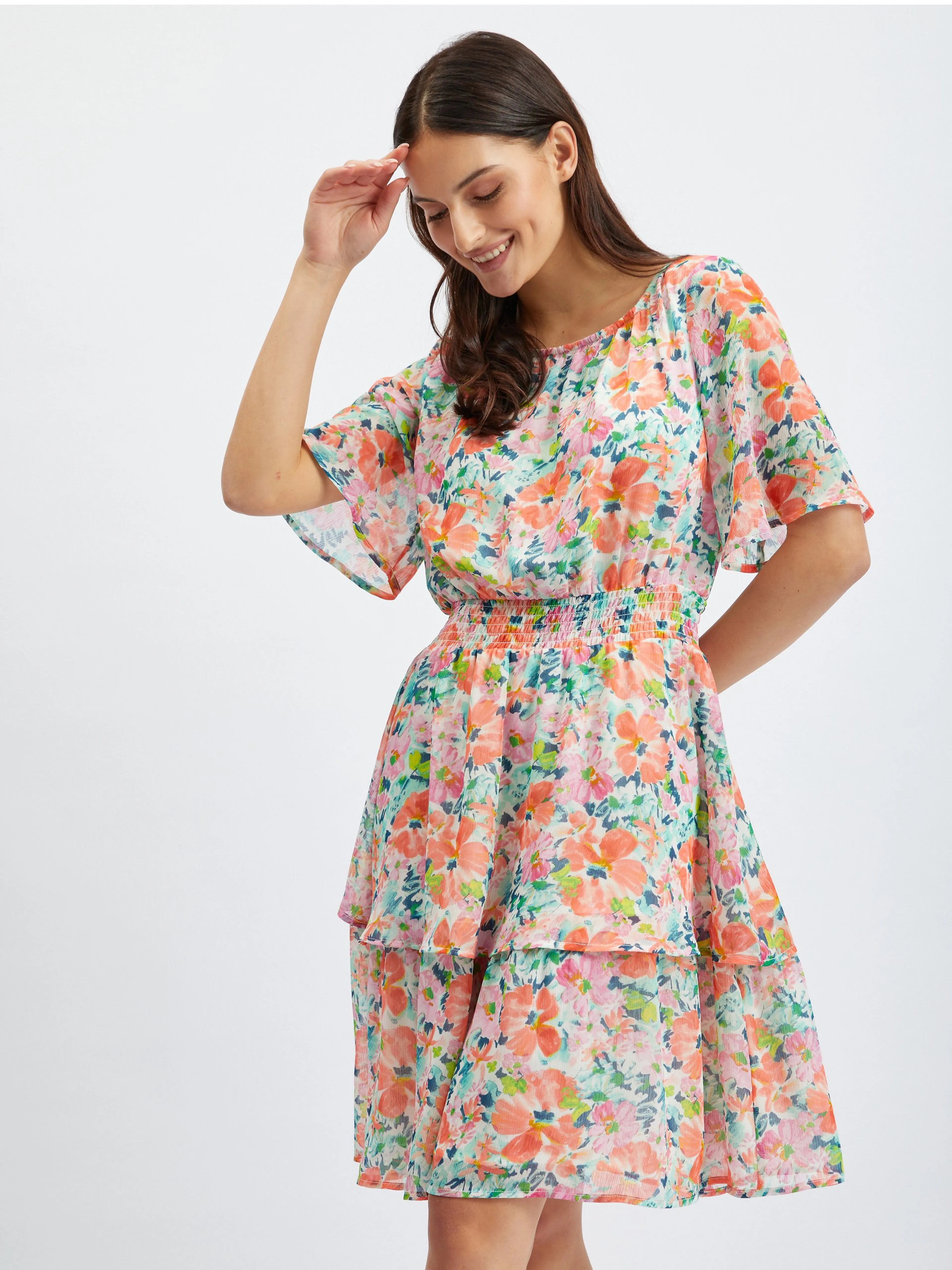 Rotes und cremefarbenes Damen-Blumenkleid ORSAY
