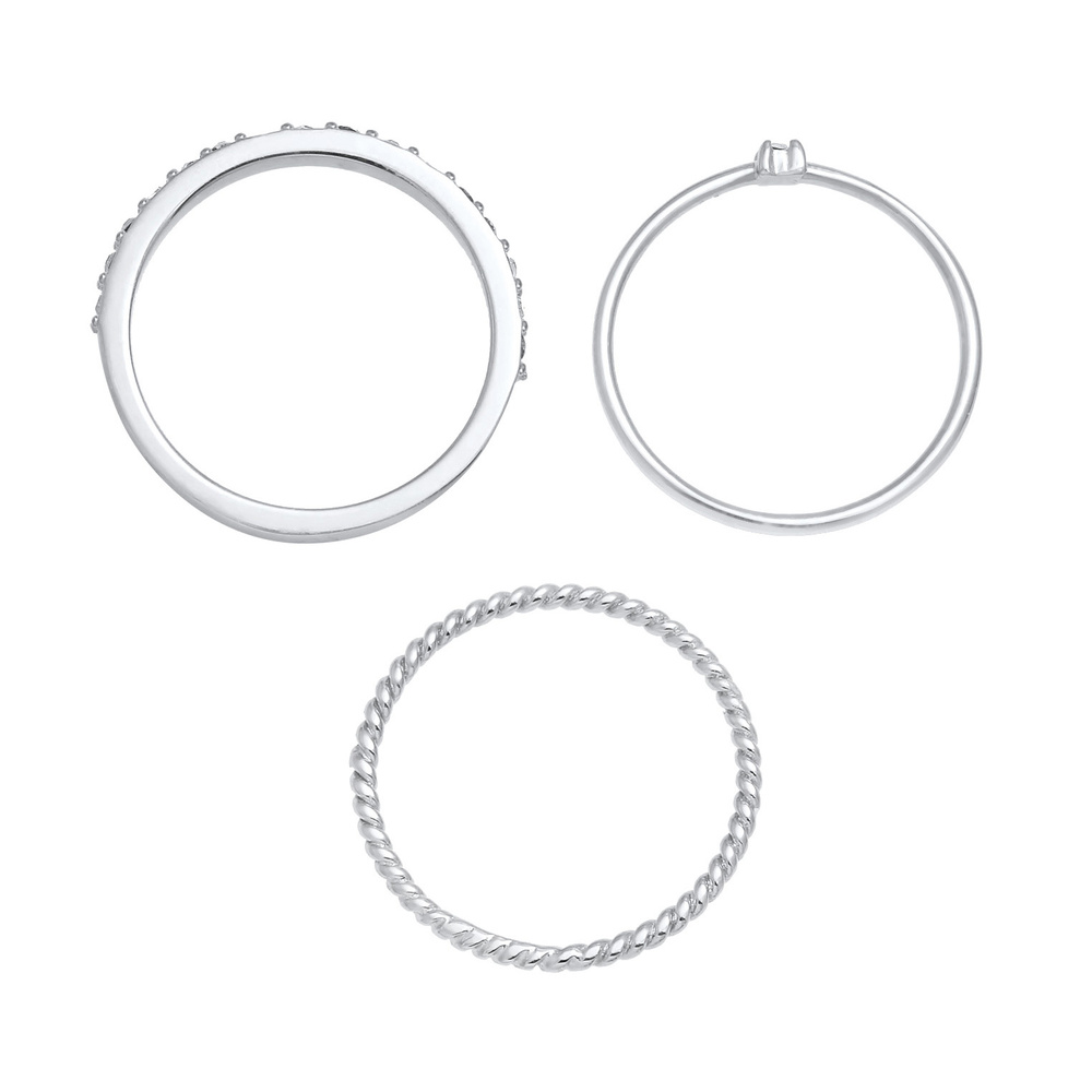 Elli Elli Bague Femmes Pile Set Moderne Solitaire Torsadé Tendance Multicolore avec Ém Bague