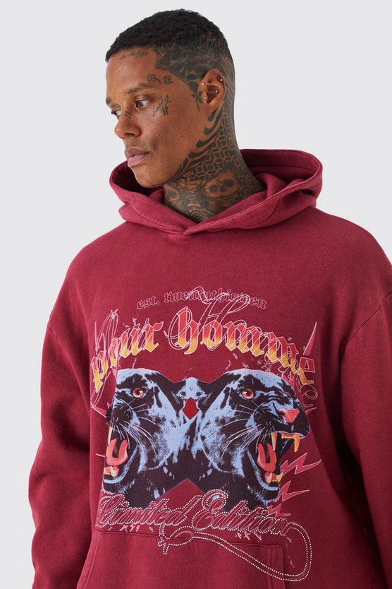 Oversize Hoodie mit Acid-Waschung und Strass