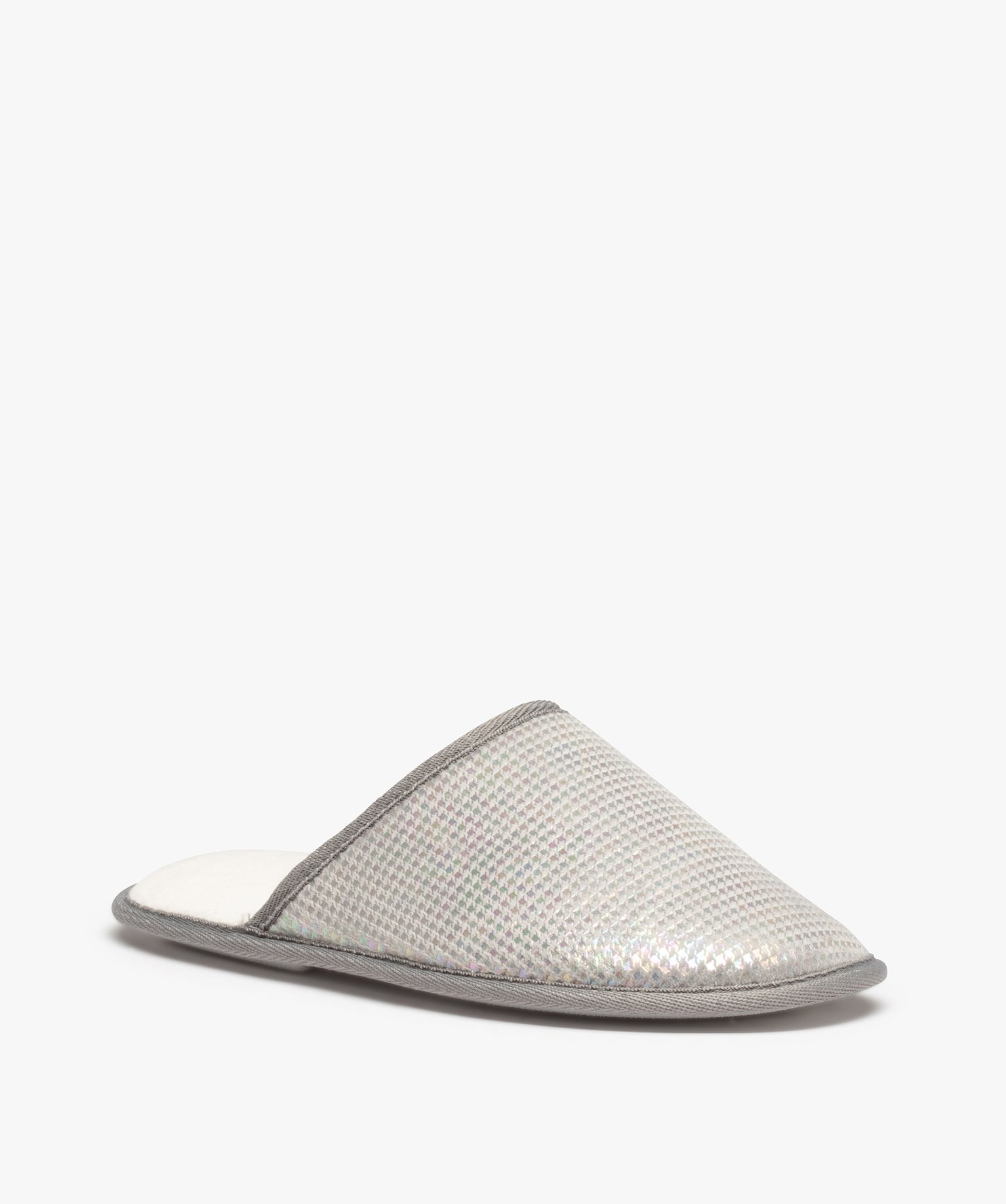Chaussons femme mules irisées motif pied de poule gris | GEMO