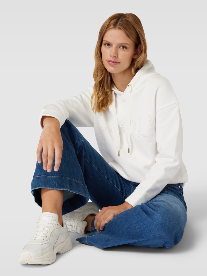 Hoodie mit Zierbesatz in offwhite
