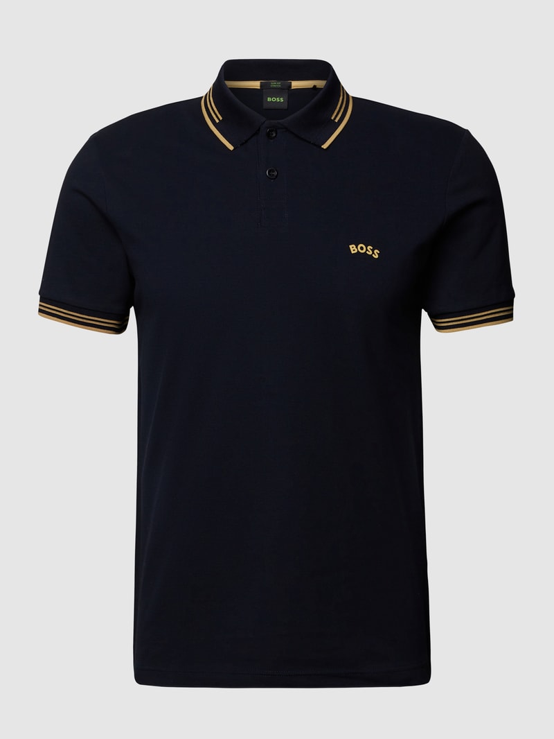 Slim Fit Poloshirt mit Kontraststreifen Modell 'Paul Curved' in blau