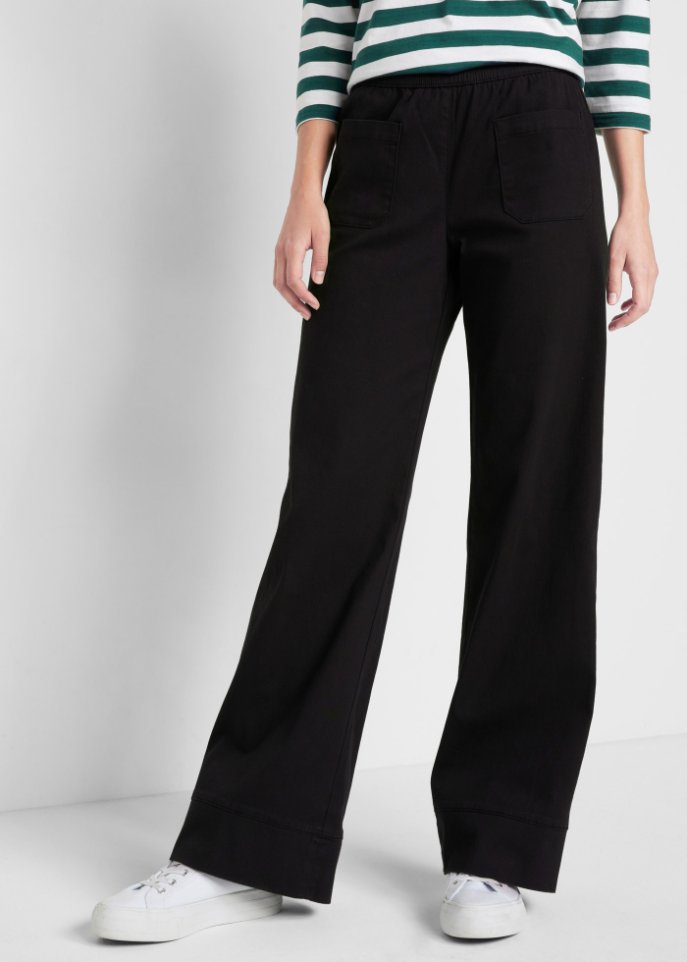 Twillhose mit ausgestelltem Bein und High-Waist-Bequembund
