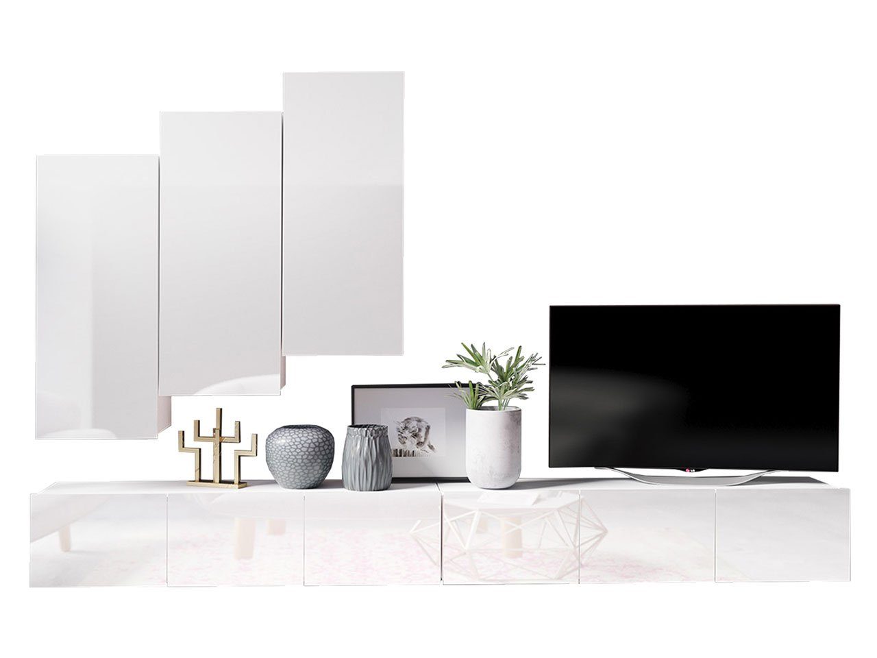 Mirjan24 Wohnwand Calabrini XX, (5er-Set, 2x TV-Lowboard, 3x Hängeschrank), ohne Griffe
