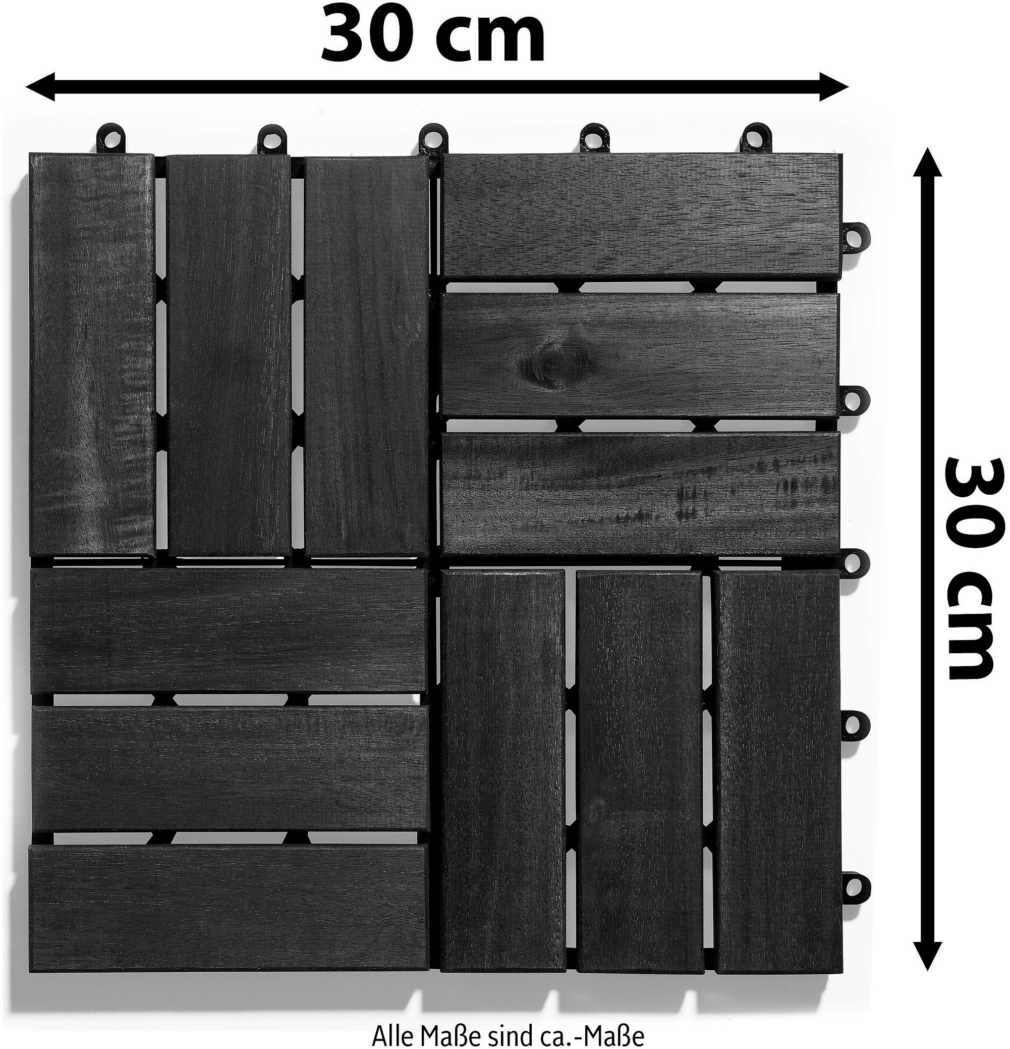 Gartenfreude Holzfliesen, Set, 10 St., 0,9 m², Akazienholz, wetterfest, mit Klickfunktion