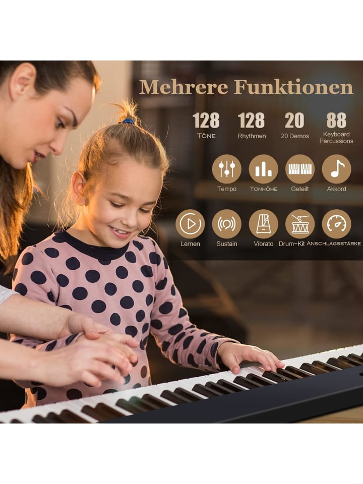 COSTWAY Elektroklavier 88 Tastatur in Schwarz günstig kaufen 30 cm