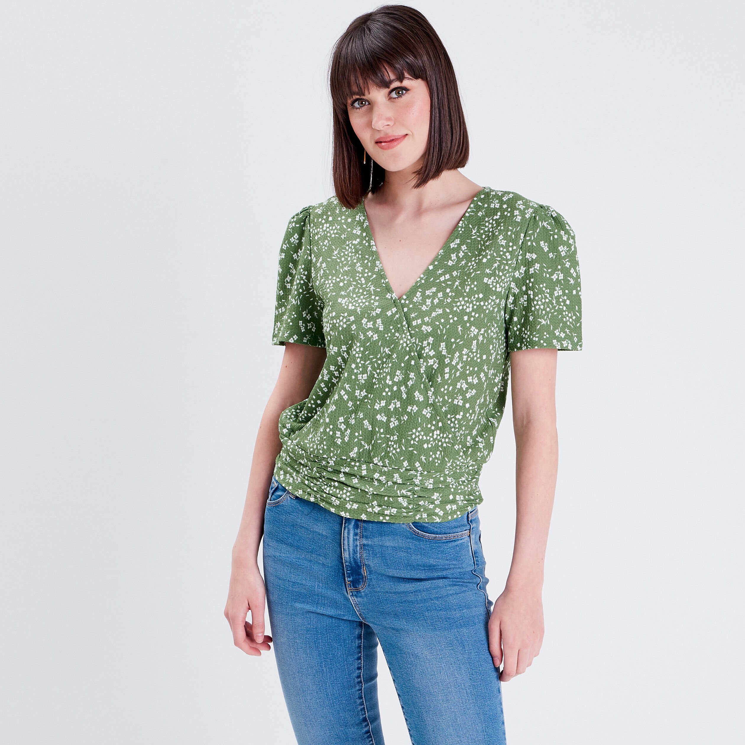 Blouse manches courtes vert femme | Cache Cache
