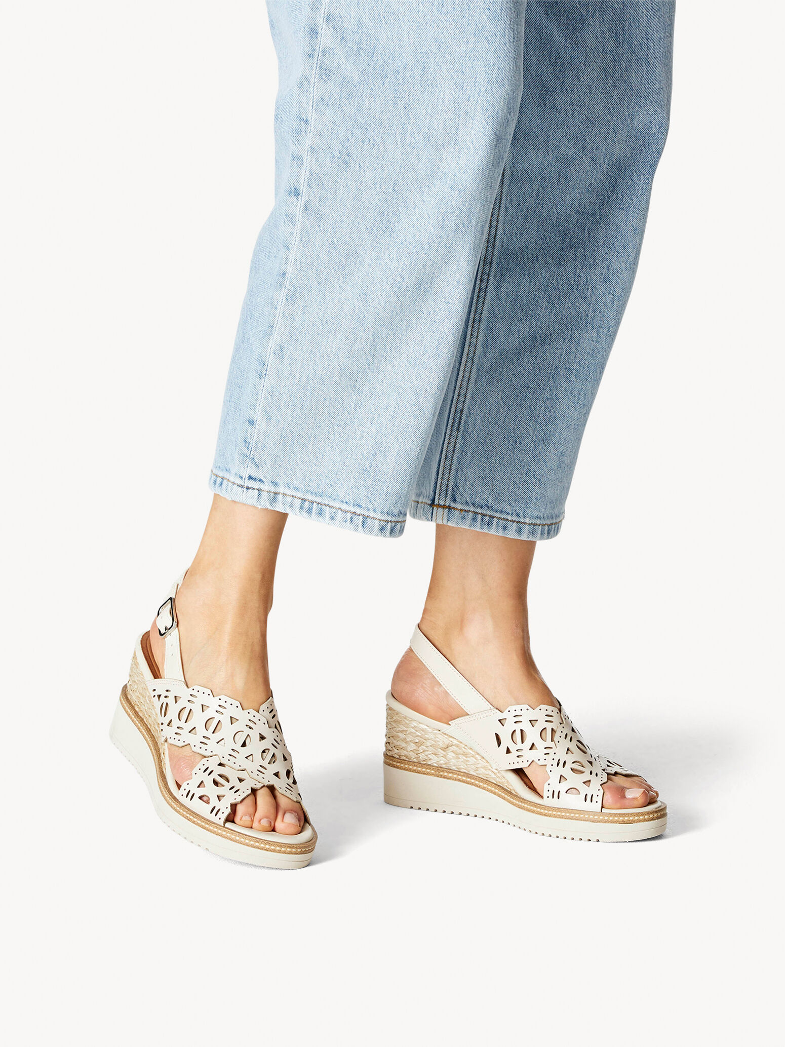 Sandale à talon en cuir - beige