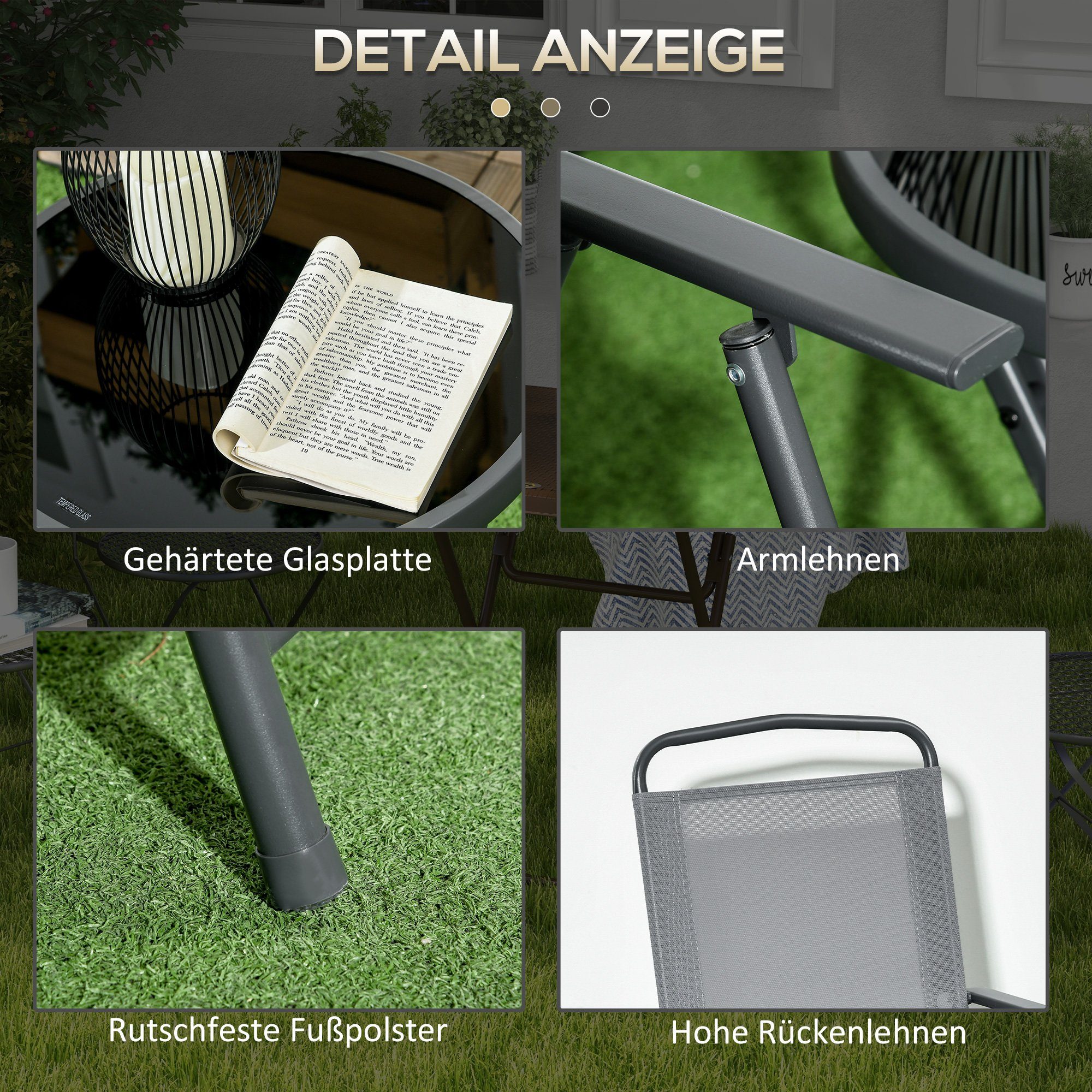 Outsunny Balkonset Gartenmöbel-Set, Klappbares Bistro-Set, (Metall-Möbel, 3-tlg., Balkonmöbel Set), für Garten, Terrasse, Mesh, Hellgrau