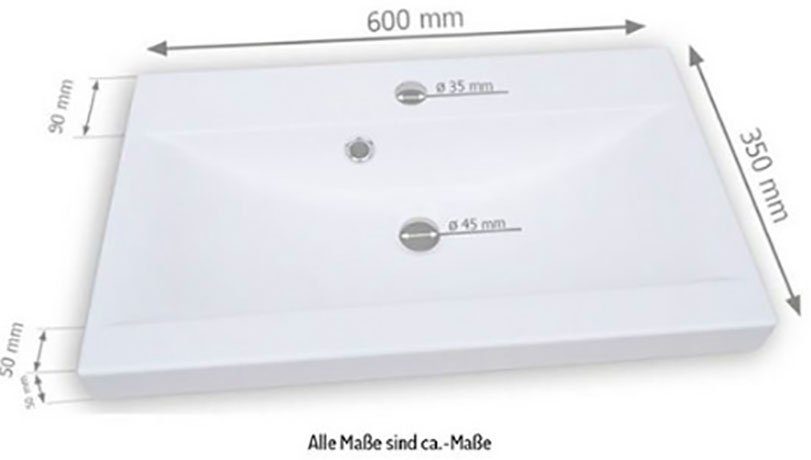 welltime Badmöbel-Set ARONA, (Komplett-Set, 4-St., mit Waschbecken), Waschtisch inkl. Waschbecken, Badschrank, Hochschrank, Spiegel
