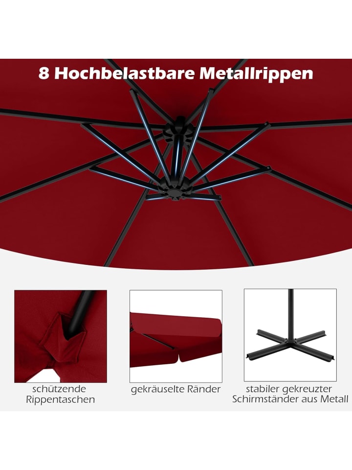 COSTWAY Sonnenschirm 300 cm, inkl. Schutzhülle in Rot günstig kaufen onesize