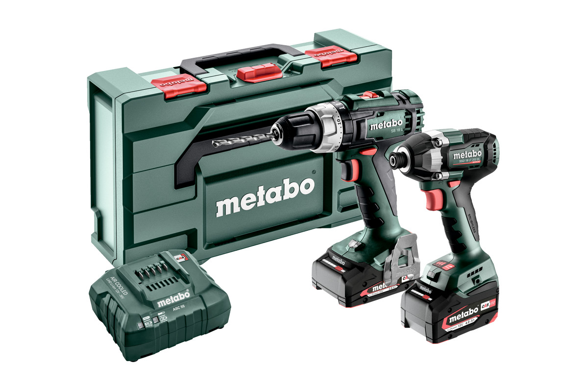 Set combinat Metabo 685198000 2.8.6 18V 4.0/2.0Ah Li-Ion - mașină de găurit cu acumulator SB18 L + șurubelniță cu impact SSD18 LT 200 BL 685198000