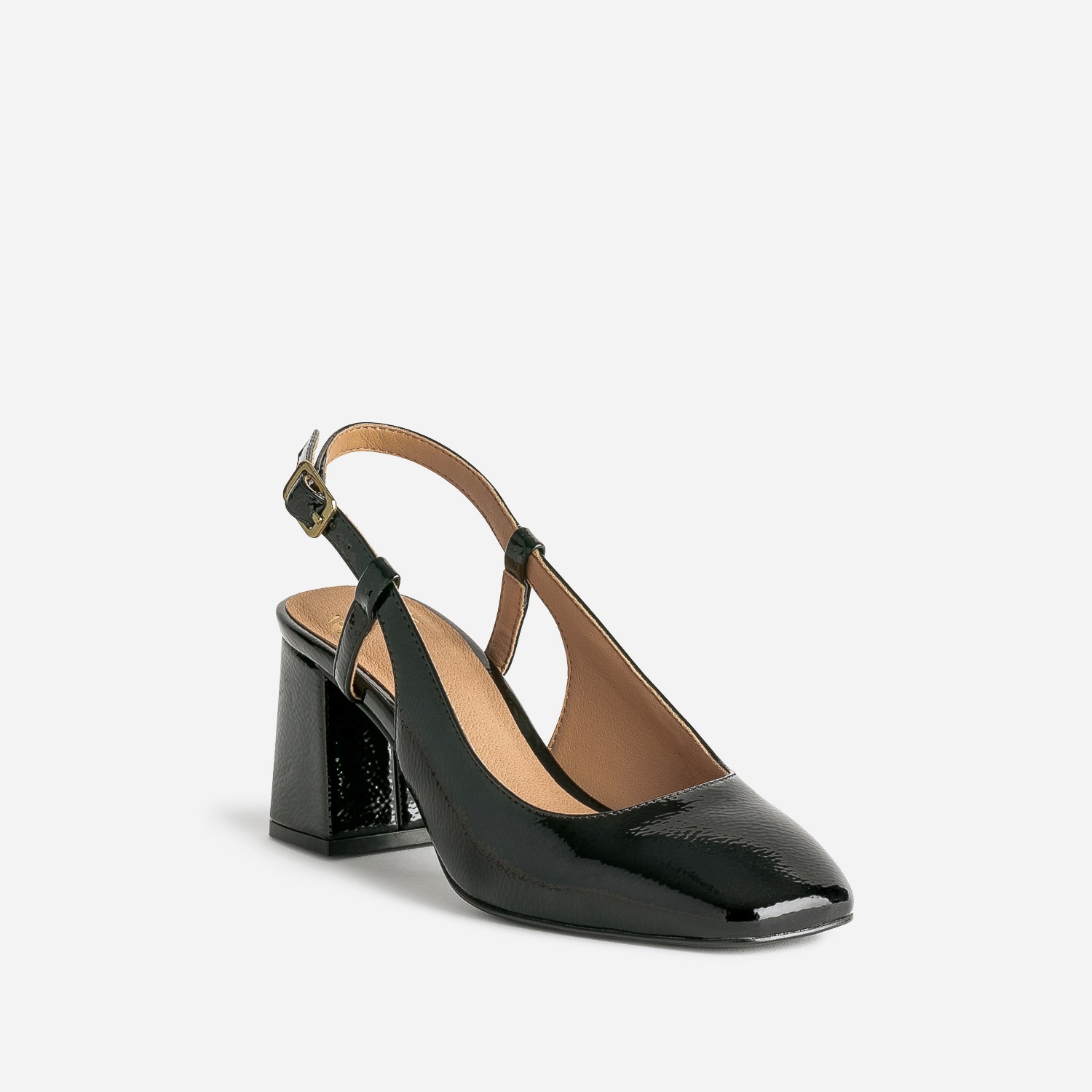 Escarpin slingback noir verni à bout carré