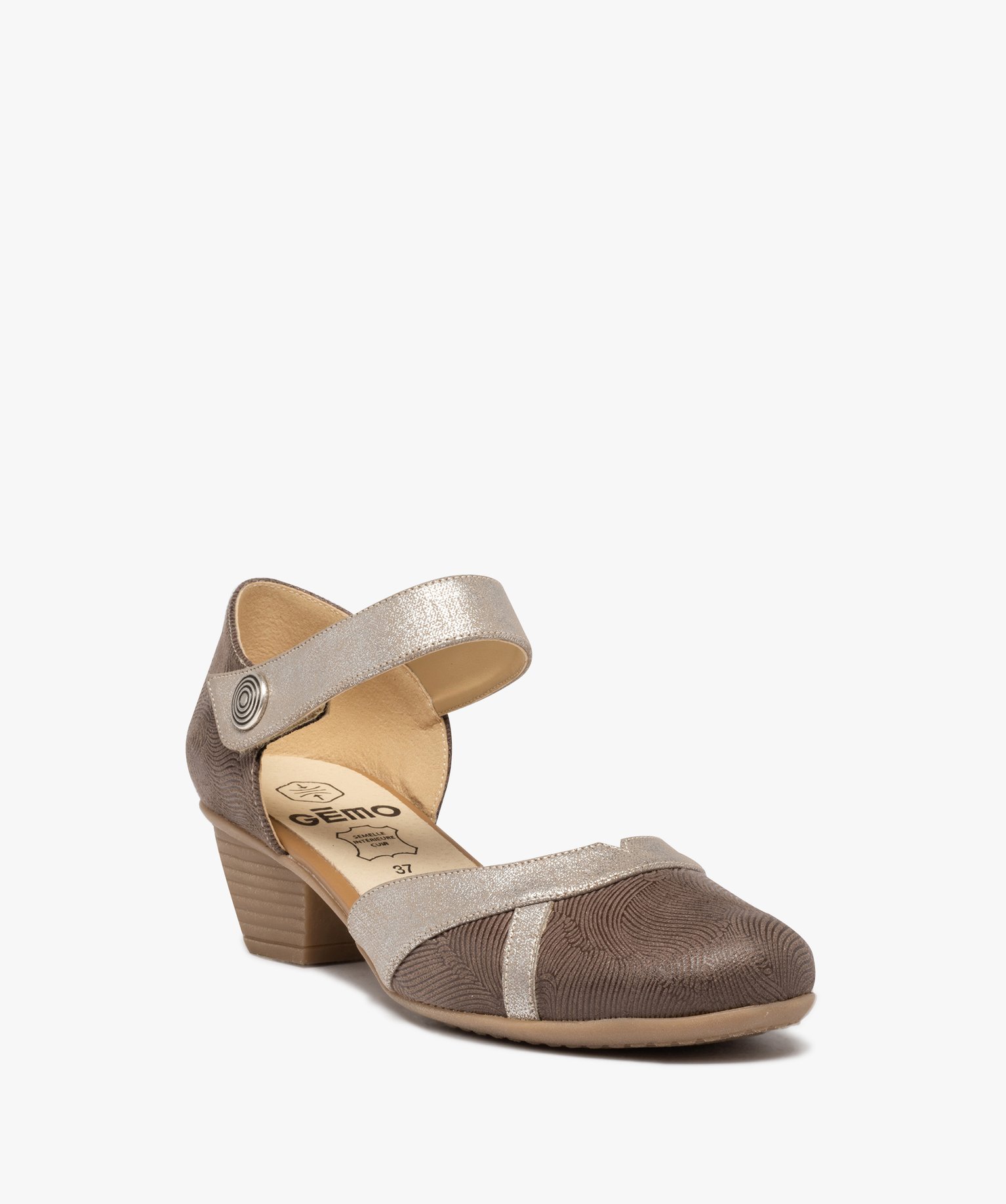 Escarpins femme confort à bride scratch détails brillants marron | GEMO
