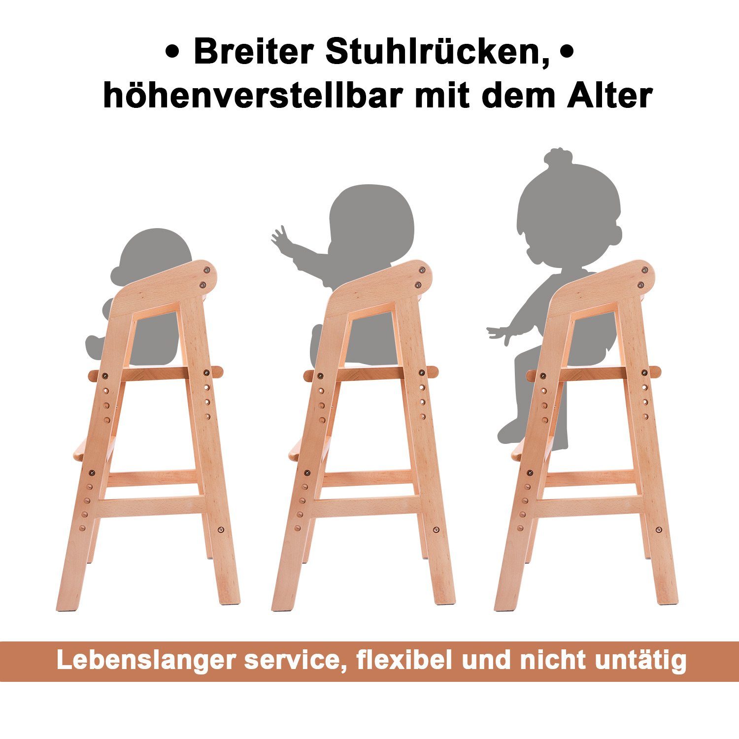 YOLEO Hochstuhl Hochstuhl Mitwachsender Holz Stuhl für kinder 2 - 12 Jahren