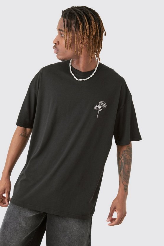 Tall Oversize T-Shirt mit floraler Stickerei