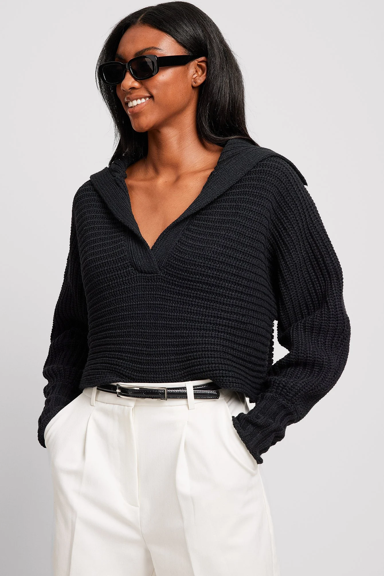Chunky Strickpullover mit großem Kragen