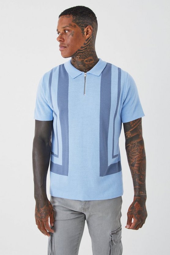 Strick-Poloshirt mit halbem Reißverschluss