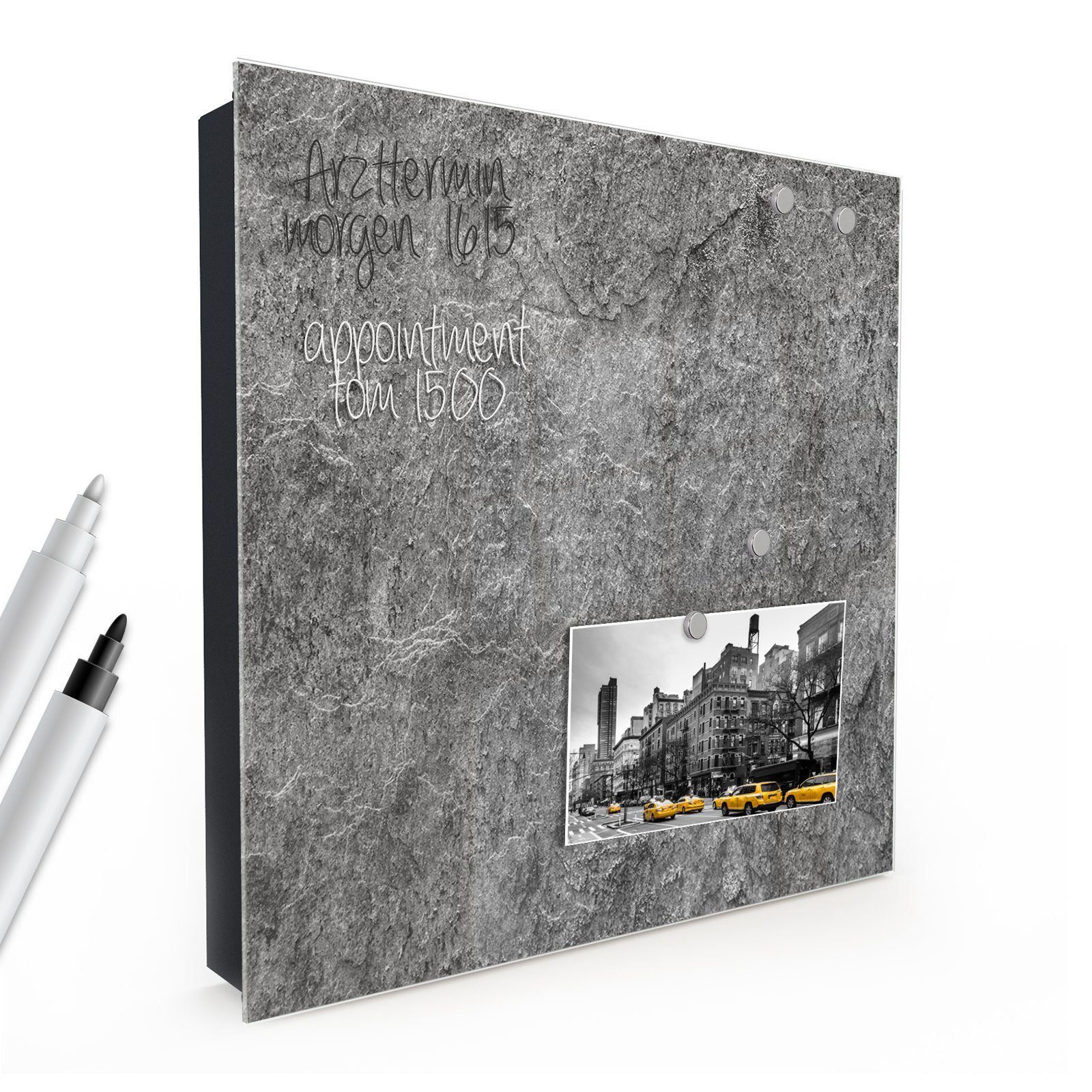 Primedeco Schlüsselkasten Magnetpinnwand und Memoboard mit Glasfront Motiv Dunkle Steintextur (1 St)