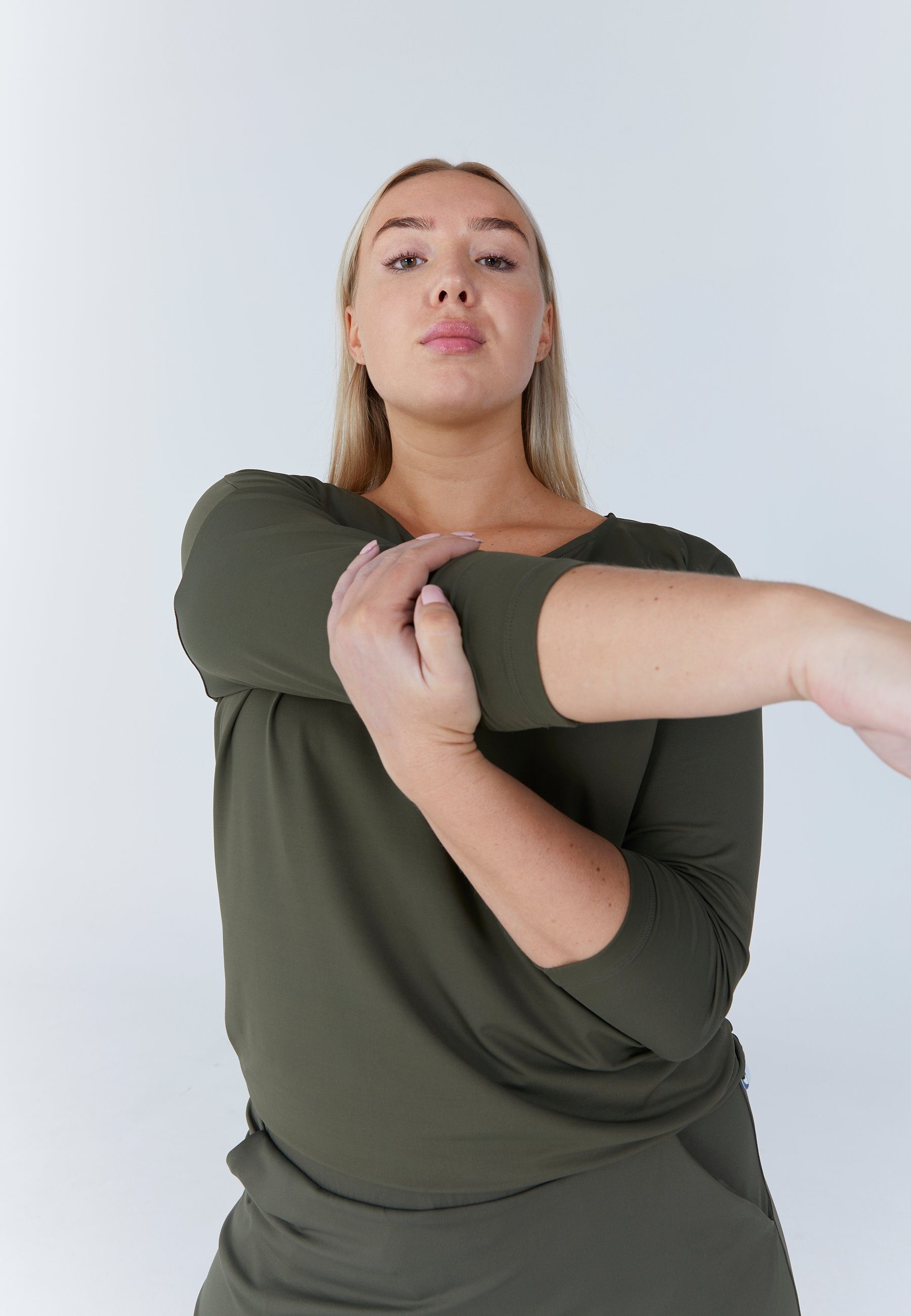 SPORTKIND Funktionsshirt Tennis 3/4 Loose Fit Shirt Mädchen & Damen khaki