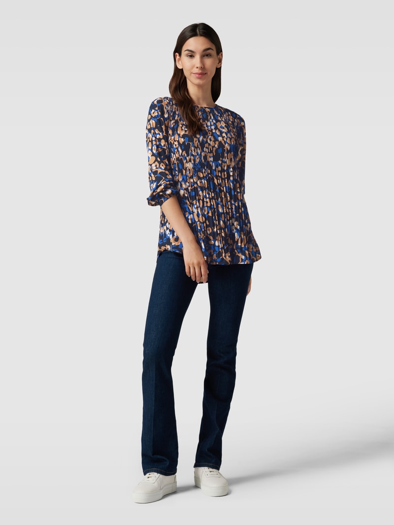 Bluse mit Plisseefalten in royalblau