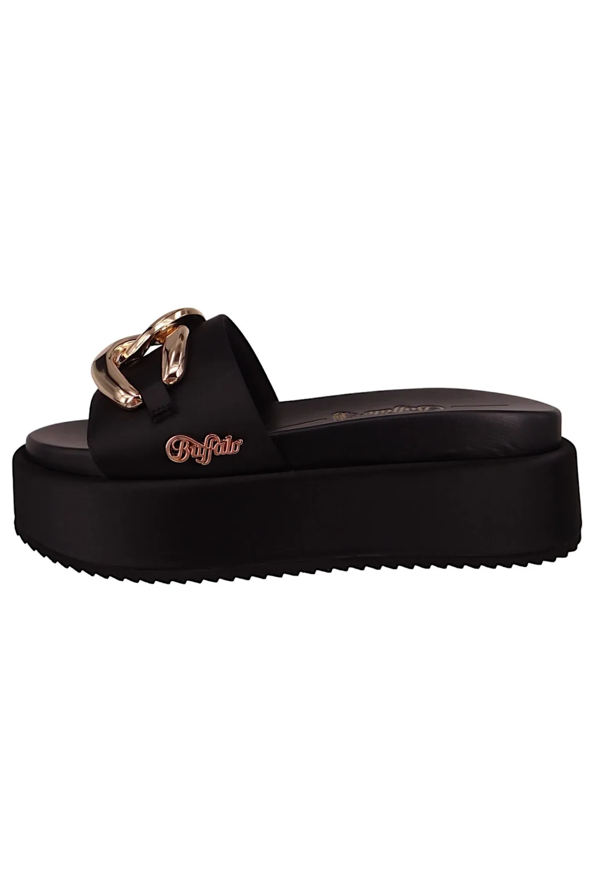 Buffalo  Damen Sandalen Noa Slide Chain 1602234 Schwarz Black Textil
