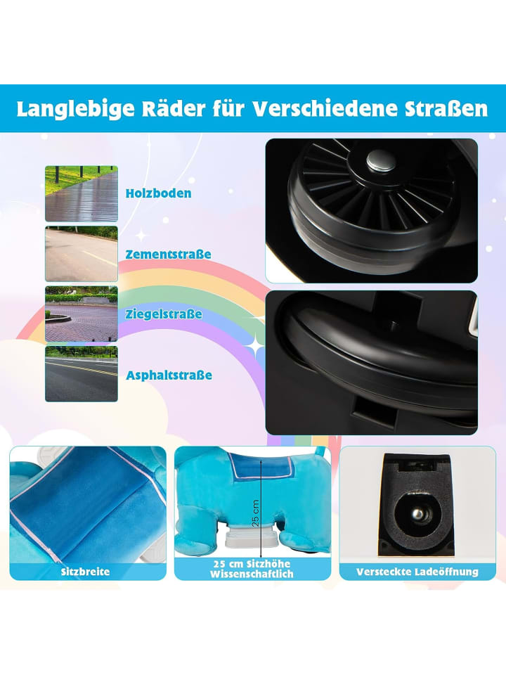 COSTWAY 6V Elektro Tierform Plüsch in Blau günstig kaufen 72 x 35 cm