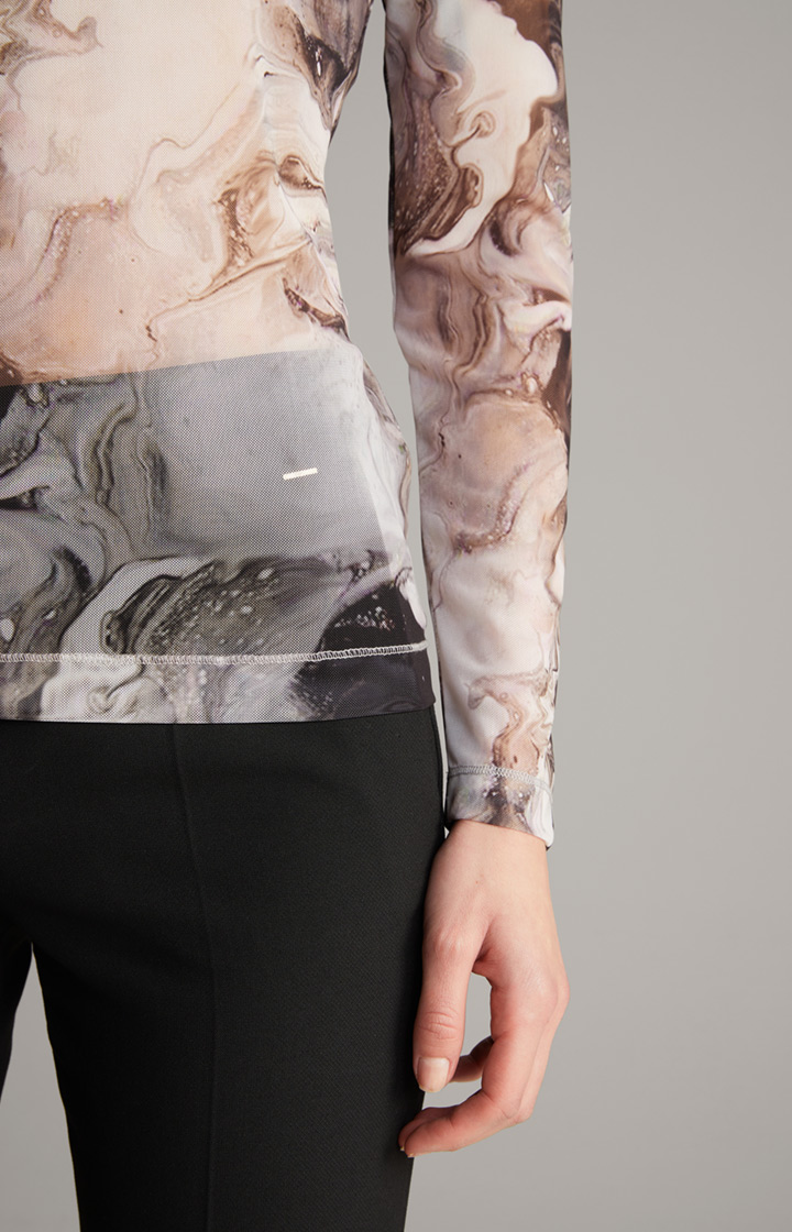 Mesh-Langarm-Shirt in Offwhite/Schwarz