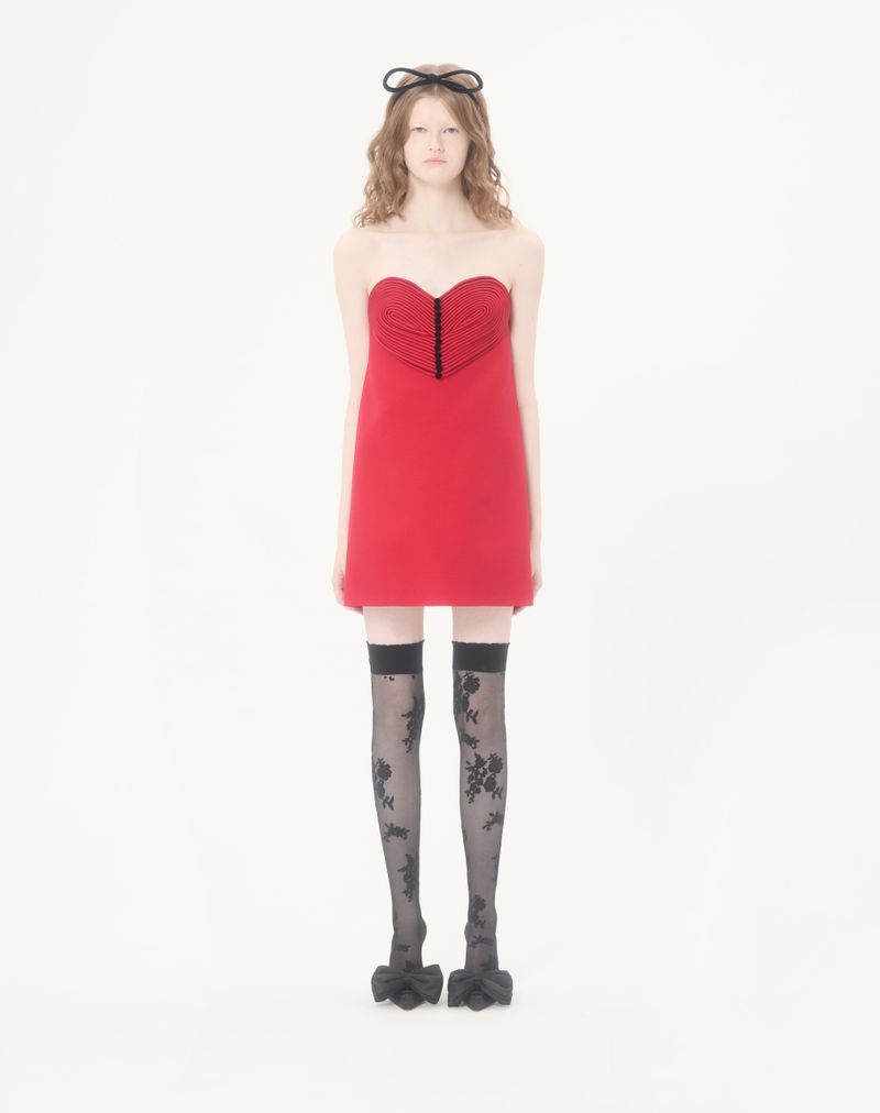 Vestido curto de crepe bordado de alta costura
