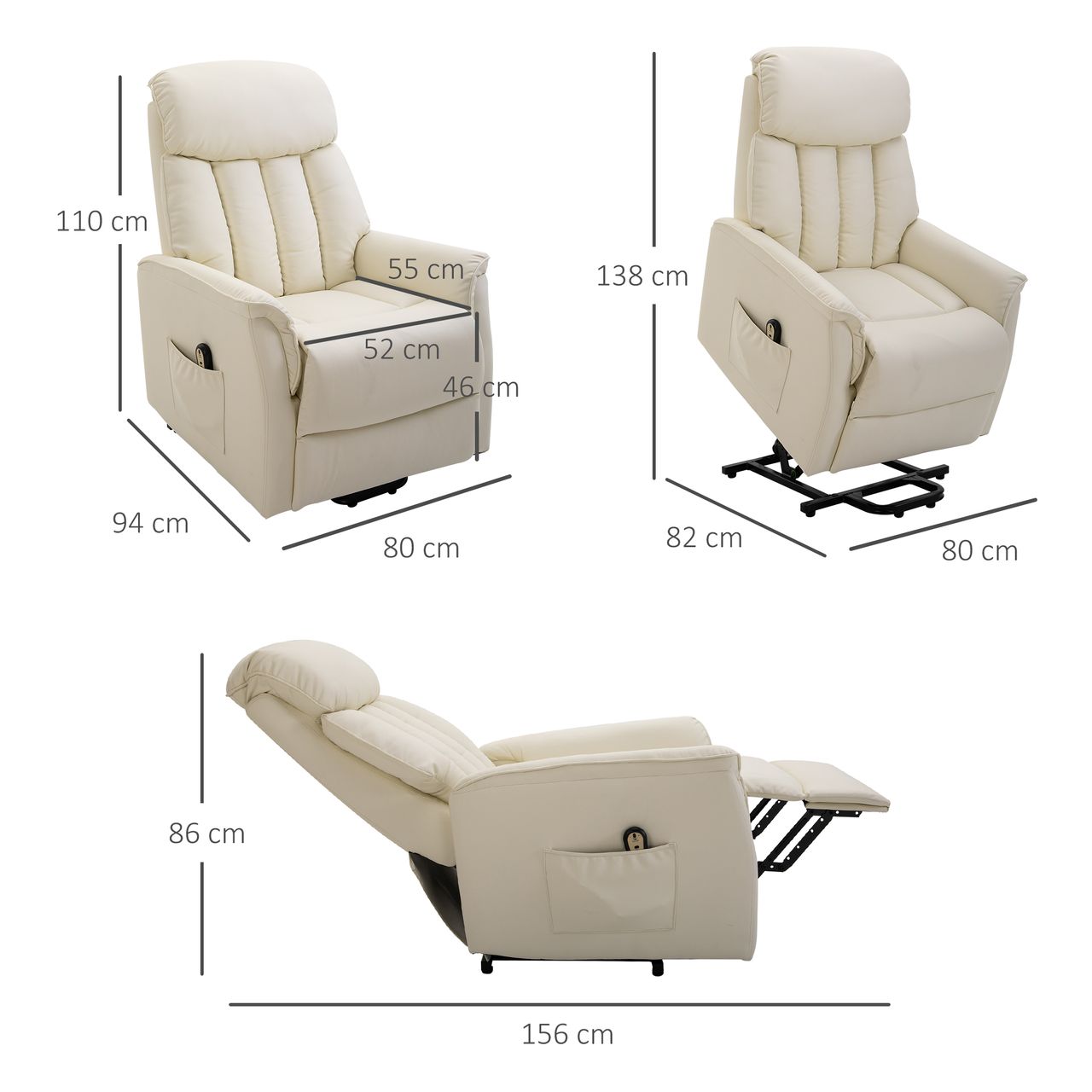HOMCOM Aufstehsessel Sessel mit Aufstehhilfe Fernsehsessel Liegefunktion Beige