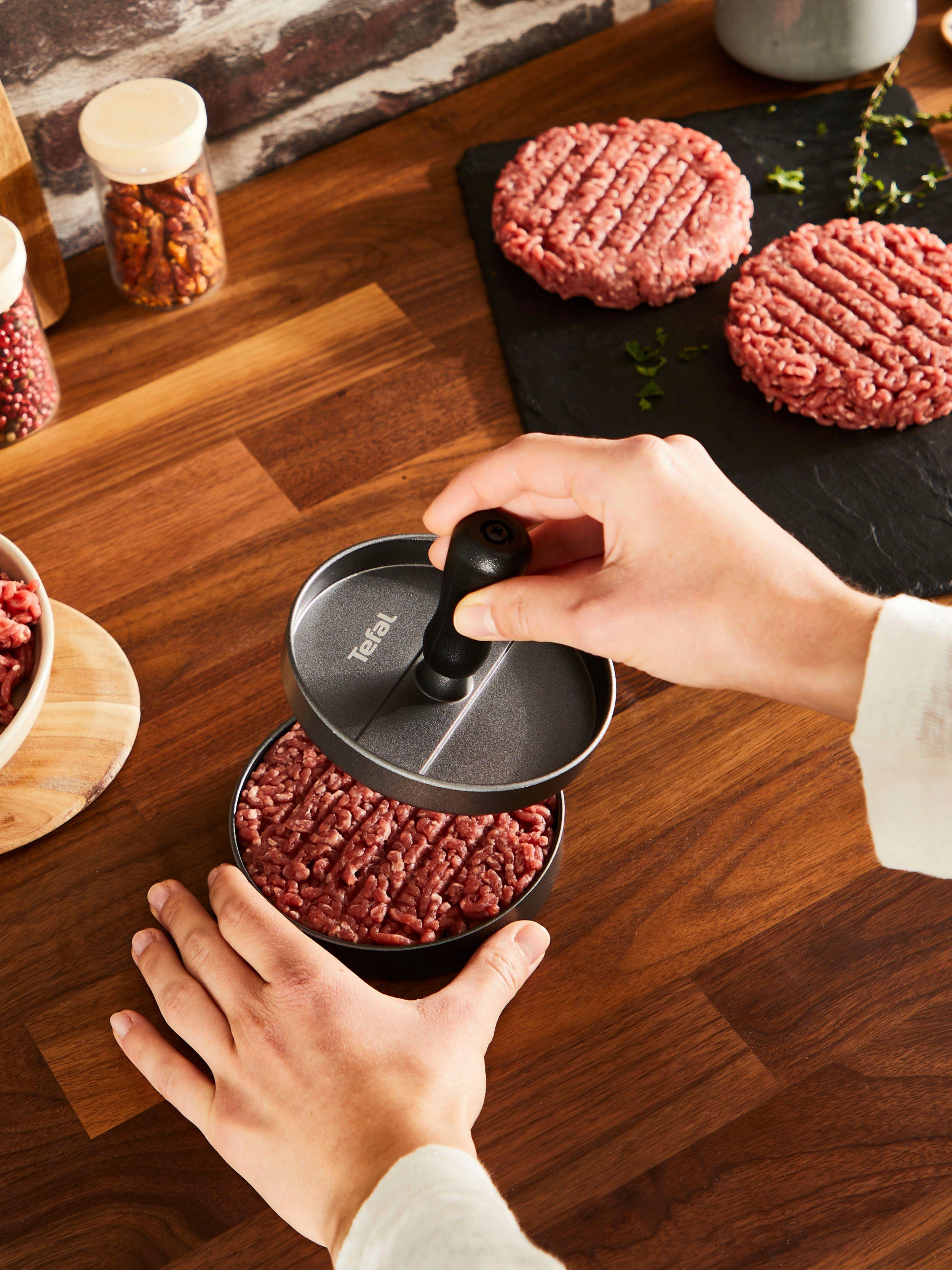 Tefal Burgerpresse K18511, Aluminiumguss, (Hamburger-Presse) für perfekte Fleisch-, Fisch- & Veggie-Burger