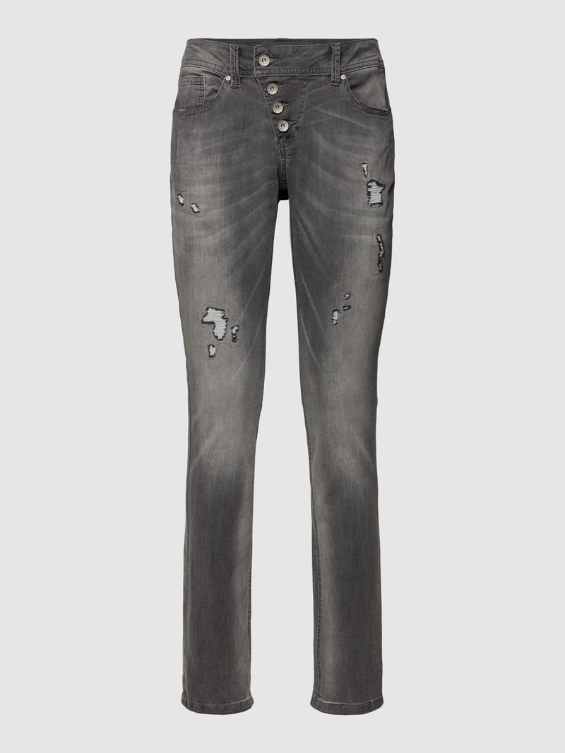Slim Fit Jeans im Destroyed-Look Modell 'MALIBU' in dunkelgrau