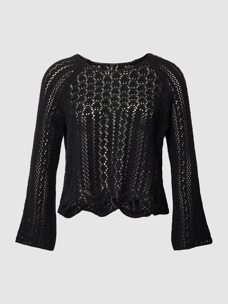 Cropped Strickpullover mit Allover-Lochstickereien Modell 'NOLA' in black