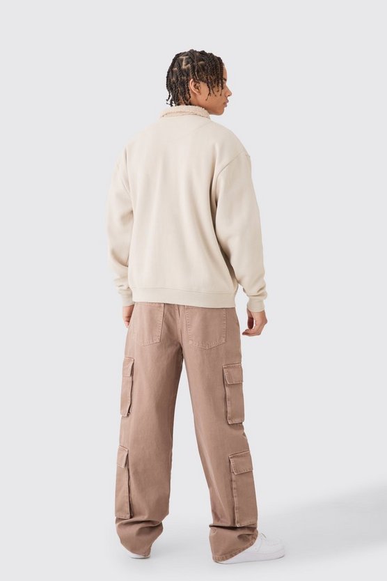 Oversize Jersey-Bomberjacke mit Borg-Kragen
