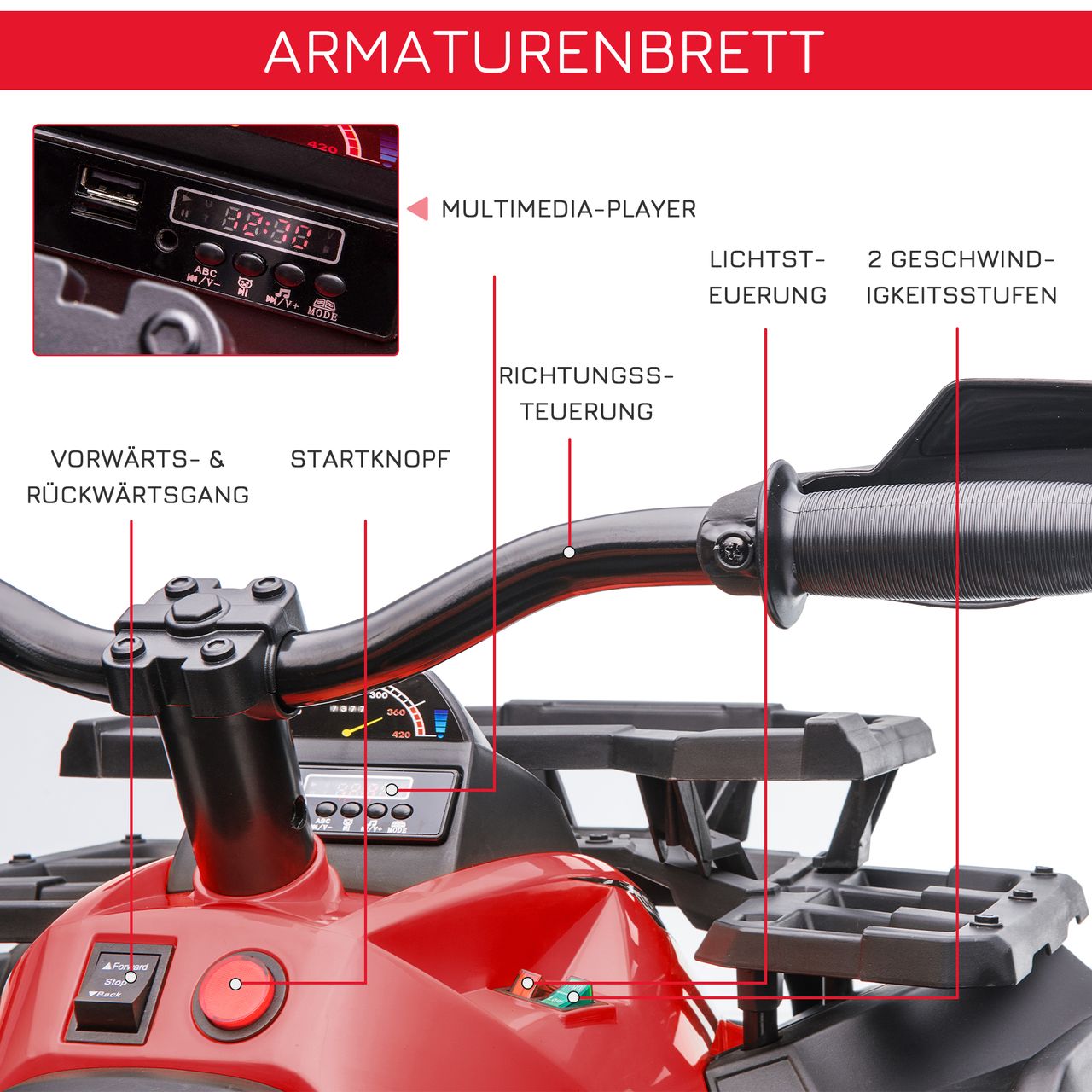 HOMCOM Elektro-Quad Kinderquad mit Scheinwerfer Kindermotorrad mit USB-Anschluss