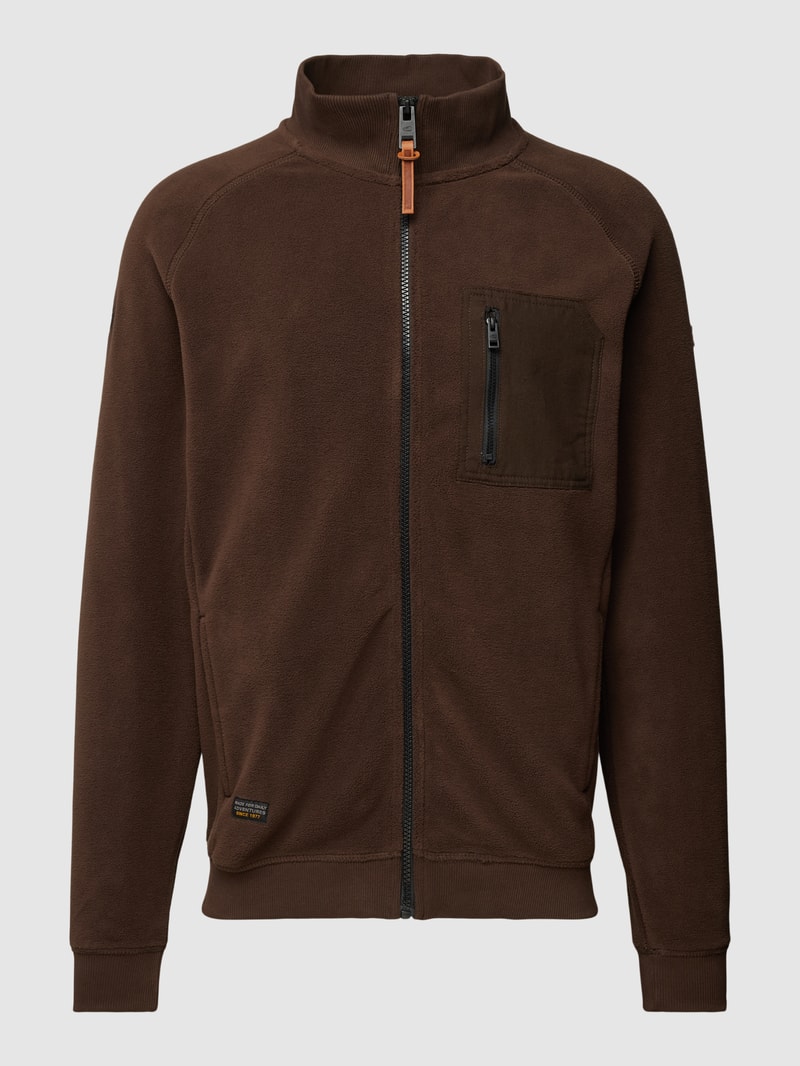 Fleecejacke mit Brusttasche in dunkelbraun