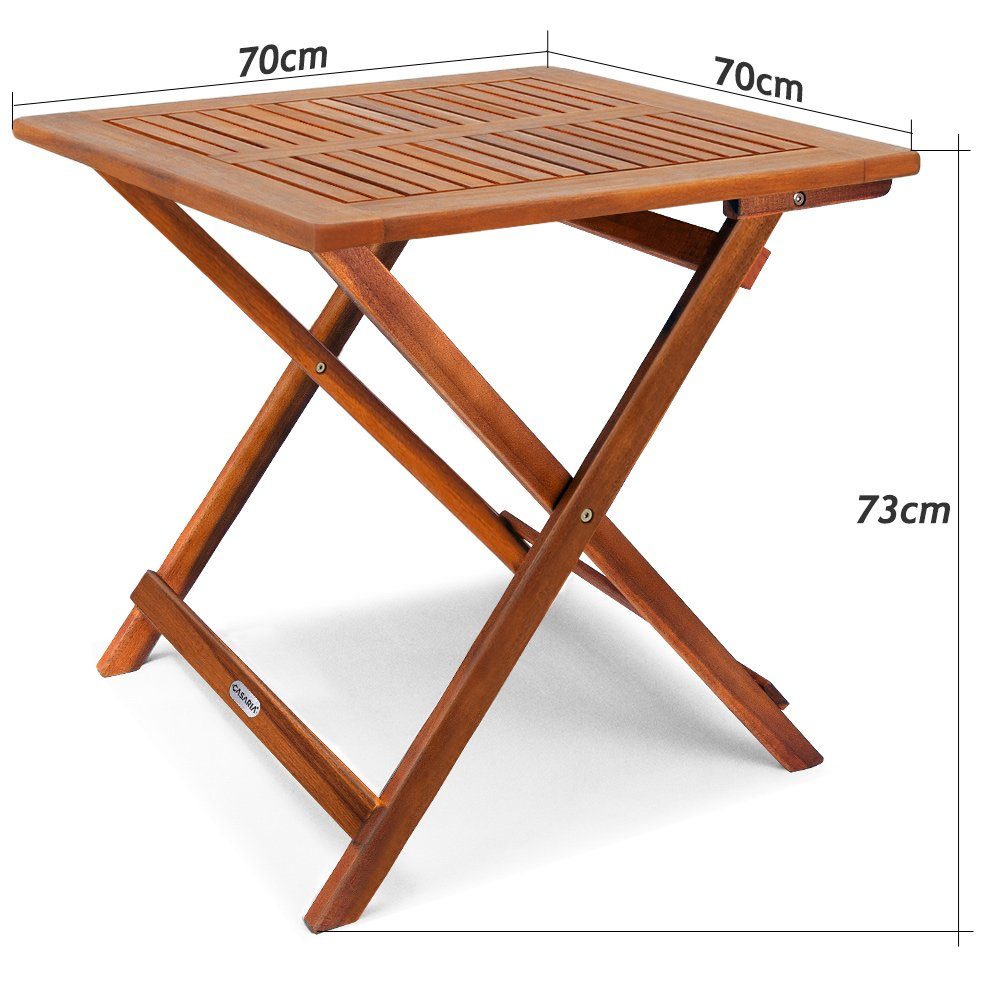 Casaria Klapptisch (1-St), Klappbar Holz 70x70x73cm 80kg Belastbar Akazie Balkon Garten Terrasse