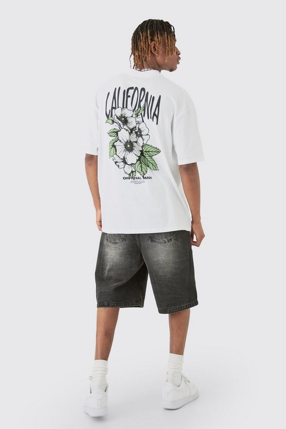 Tall florales Oversize T-Shirt mit California-Print