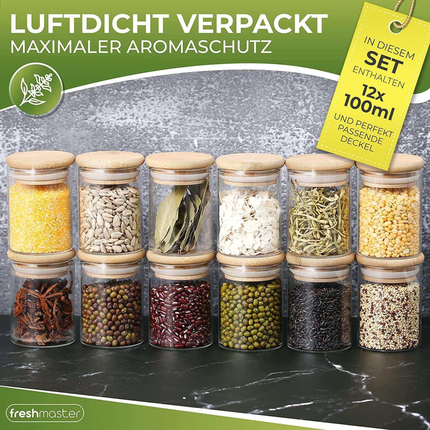 freshmaster Gewürzmühle Gewürzgläser Set Aufbewahrung Gewürze