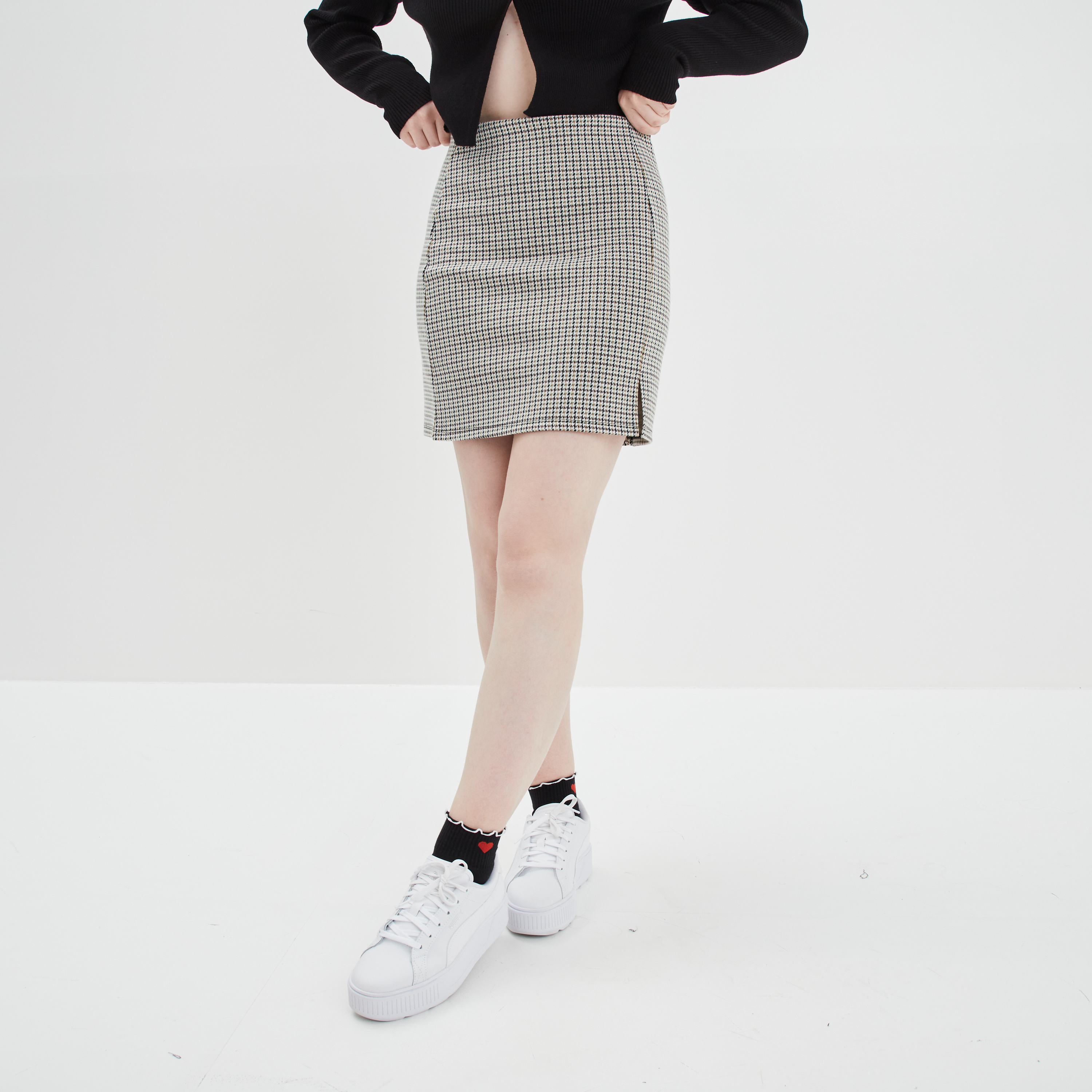 Jupe courte droite avec fente beige femme | La Halle