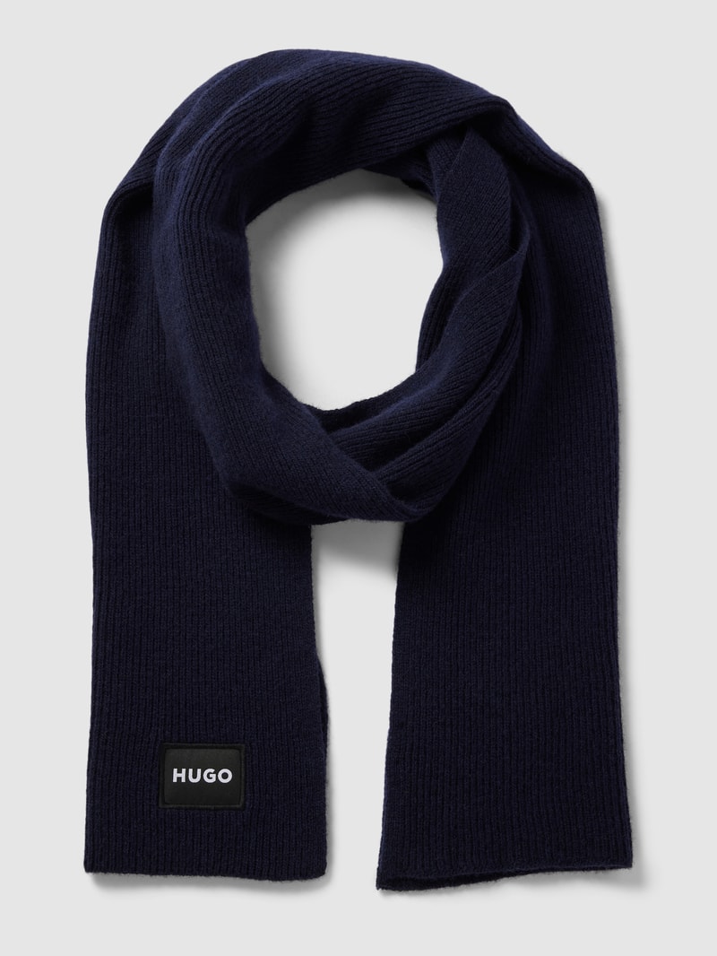 Schal aus Lanawoll-Mix mit Label-Patch in marineblau