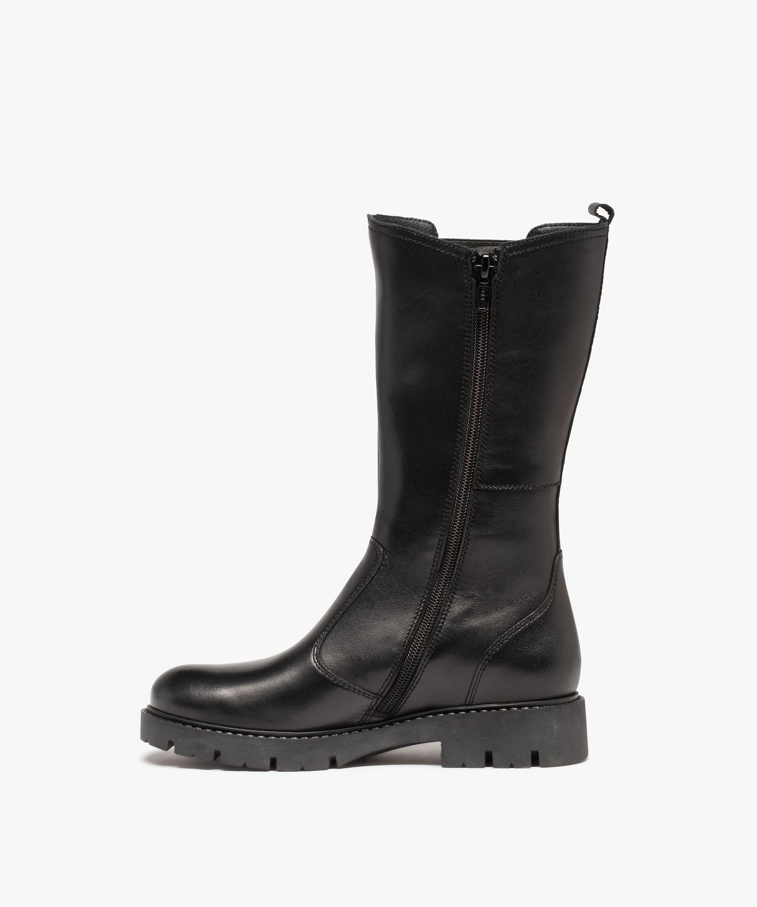 Bottes fille dessus cuir uni à semelle crantée - Tanéo noir | GEMO